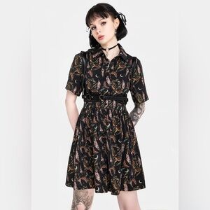 Disturbia Mini Shirt Dress black moth print